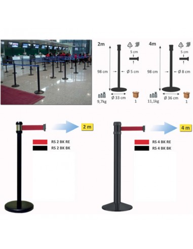 Poste con cinta retráctil negra 2m METALWORKS RS2BKBK