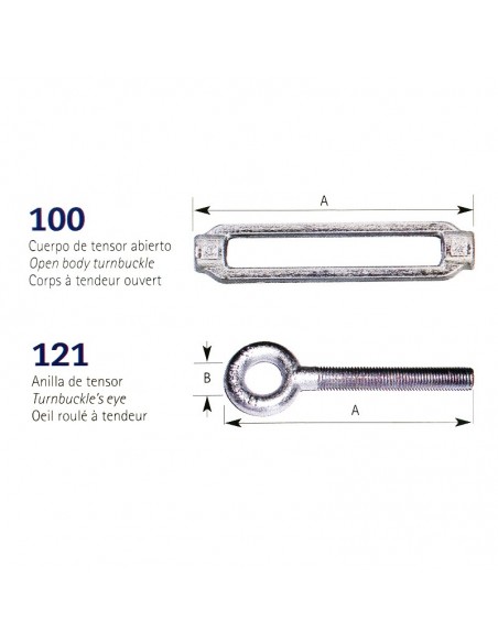 Tensor abierto galvanizado 2 anillas