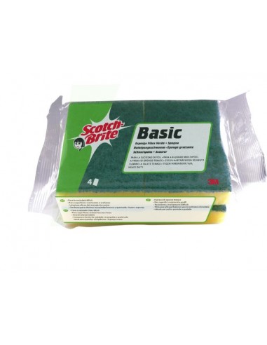 Estropajo Scotch-Brite fibra verde con esponja (paq.4 uds.)