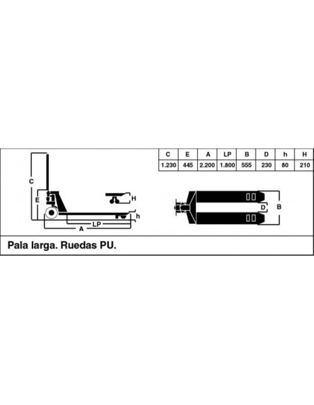 Transpaleta larga 2.000kg Ayerbe AY-1800 PL