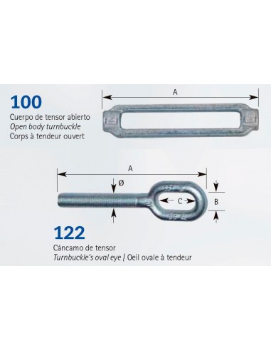Tensor abierto galvanizado 2 cáncamos