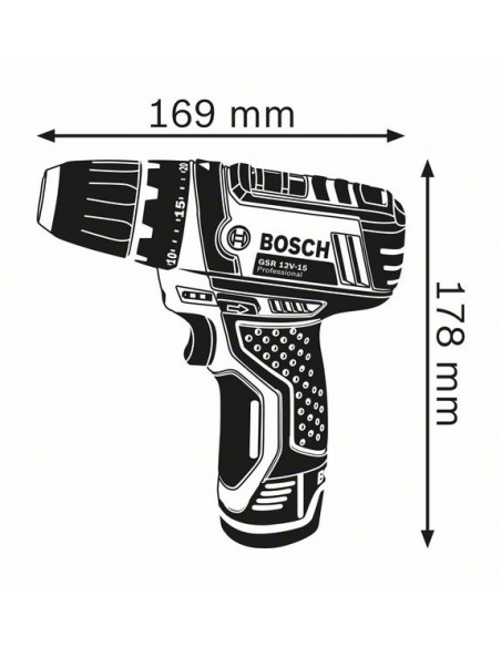 Atornillador batería Bosch GSR 12V-15 + 2 baterías 2Ah