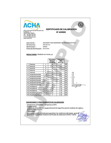 Certificado Acha calibración con trazabilidad ENAC