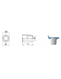 Remache tuerca hexagonal acero abierta baja Bralo 2