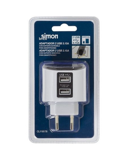 Adaptador con doble usb 3.15A Simon Brico