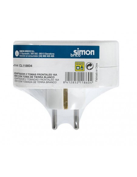 Adaptador doble frontal 16A 250V blanco Simon Brico