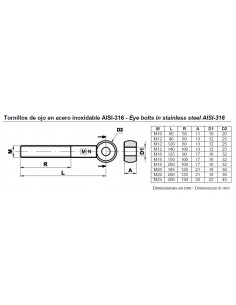 Tornillo con ojo para palomillas inox AISI-316 2