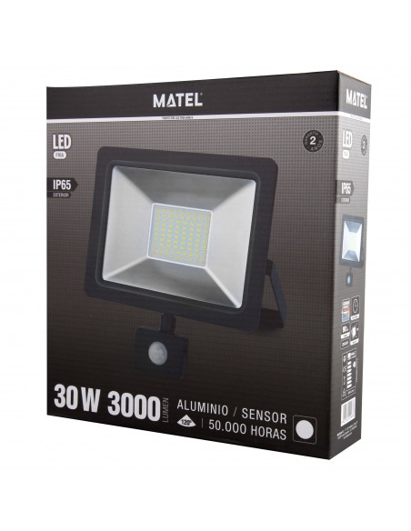 Foco proyector LED negro con sensor Matel