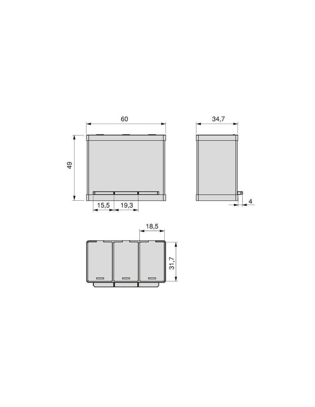 Contenedor reciclaje 3 compartimentos de 15L inox 8200265