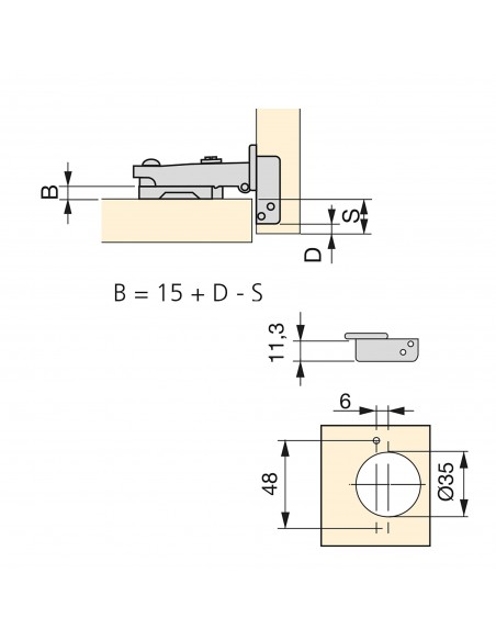 Bisagra cazoleta Ø35 recta X91 (20 uds.) Emuca 1011307