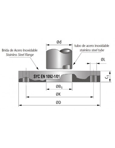 Brida plana DIN 2576 inoxidable 316L