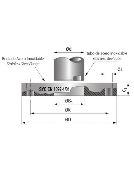 Brida plana DIN 2576 inoxidable 316L