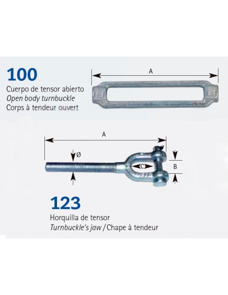 Tensor abierto galvanizado 2 horquillas