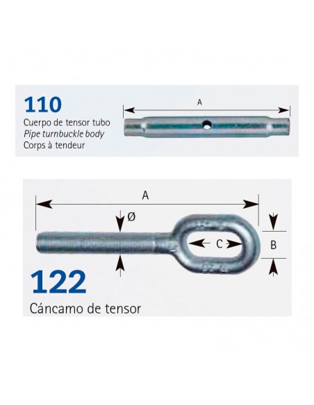 Tensor cerrado galvanizado 2 cáncamos