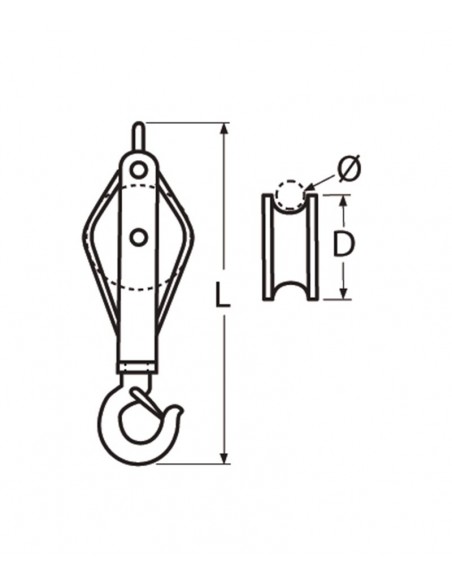 Polea con gancho AISI-304 Ø75