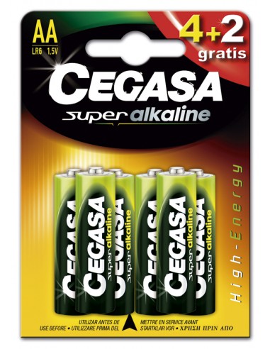Pila Cegasa super alkaline LR6 AA 1,5V BL 4+2