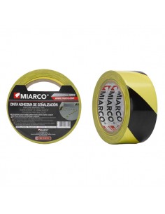 Cinta señalización adhesiva negra/amarilla 50mm 33mts