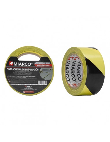 Cinta señalización adhesiva negra/amarilla 50mm 33mts